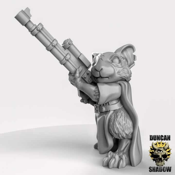 Miniature resin figurine of a heroic animal character holding a blaster, ideal for tabletop RPG and Dungeons and Dragons games.