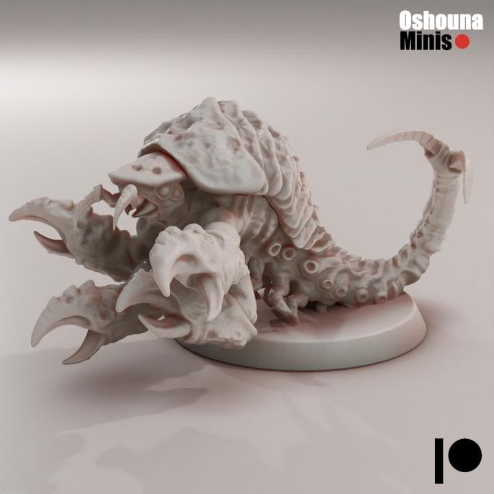 Unpainted resin Alien Shrimp miniature for tabletop gaming, compatible with GrimDark and OPR, 40mm base included.