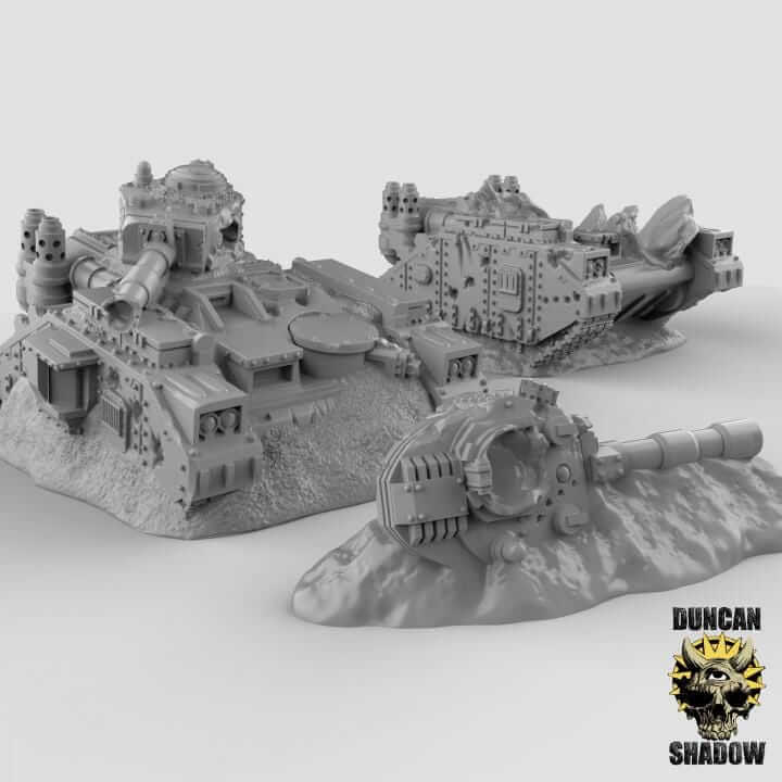 Wrecked tanks miniature models for tabletop wargaming, ideal for Dungeons and Dragons and RPGs.