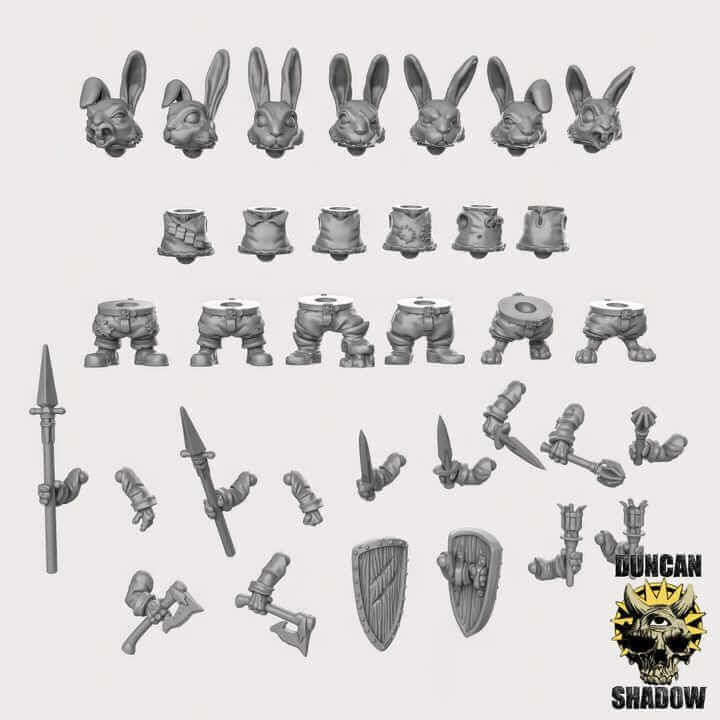 Rabbit Folk Multipart Kit | Duncan Shadow | PathFinder | Mini | Tabletop Wargaming | Dungeons and Dragons | Resin | Fantasy | RPG