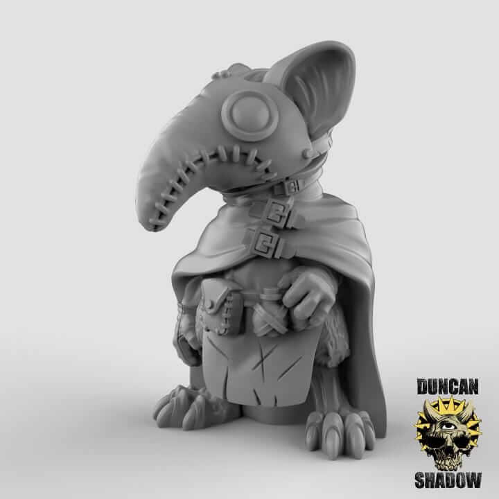 Resin mini of a Mousle Plague Doctor figure for tabletop RPGs like Dungeons and Dragons and Warhammer.