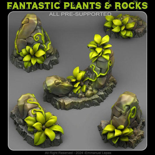 Pre-supported fantasy plants and rocks set for tabletop wargaming and Dungeons and Dragons.