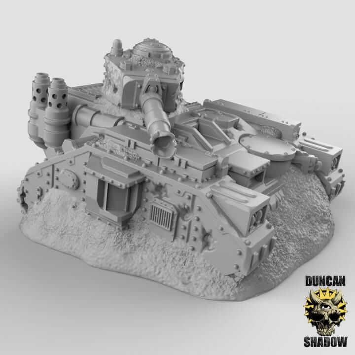 Wrecked tank miniature for tabletop wargaming and Dungeons and Dragons, crafted in resin for RPG enthusiasts.