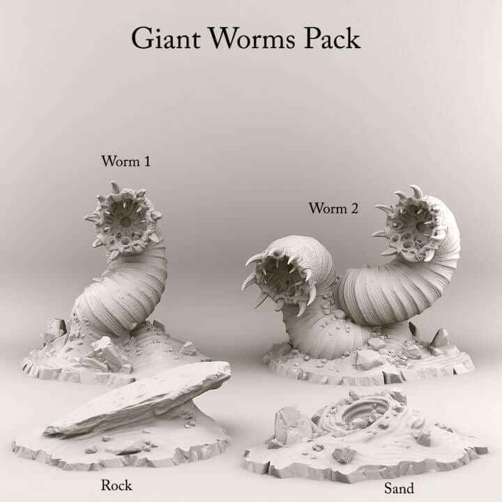 Giant Worms Pack | Fantasy | Print your Monster | PathFinder | Mini | Tabletop Wargaming | Dungeons and Dragons | Resin | Fantasy | RPG |