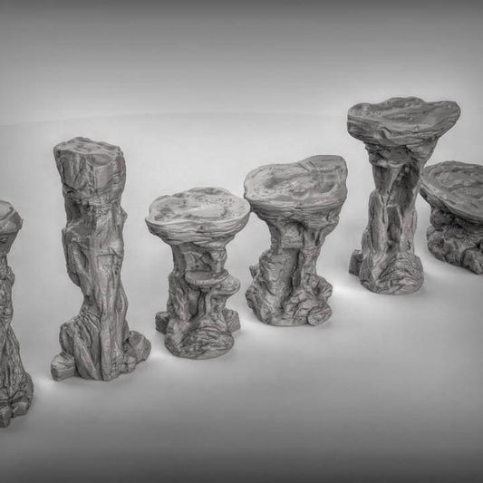 Rock platform terrain set for tabletop wargaming, ideal for Dungeons and Dragons, featuring detailed resin miniatures.