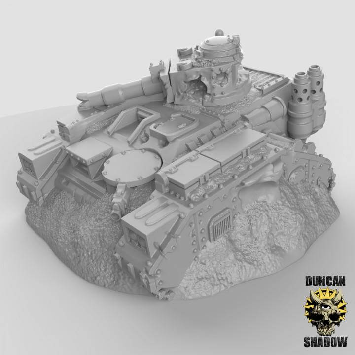 Resin Wrecked Tank miniature for tabletop wargaming Dungeons and Dragons by Duncan Shadow, perfect for RPG adventures.