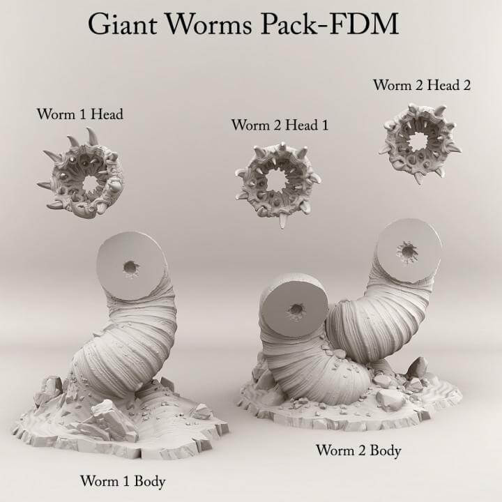 Giant Worms Pack | Fantasy | Print your Monster | PathFinder | Mini | Tabletop Wargaming | Dungeons and Dragons | Resin | Fantasy | RPG |