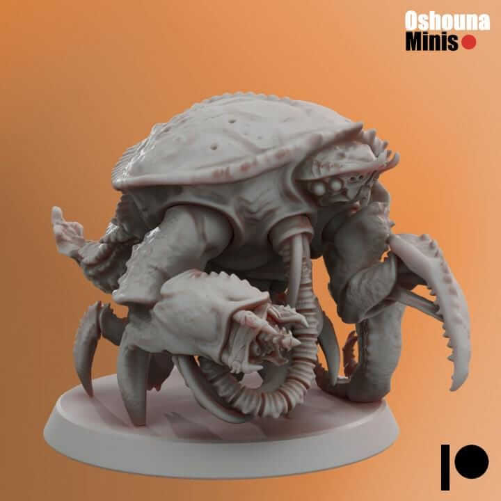 Unassembled resin Crab Guard miniature for wargaming, compatible with GrimDark and OPR, showing detail and weapon options.