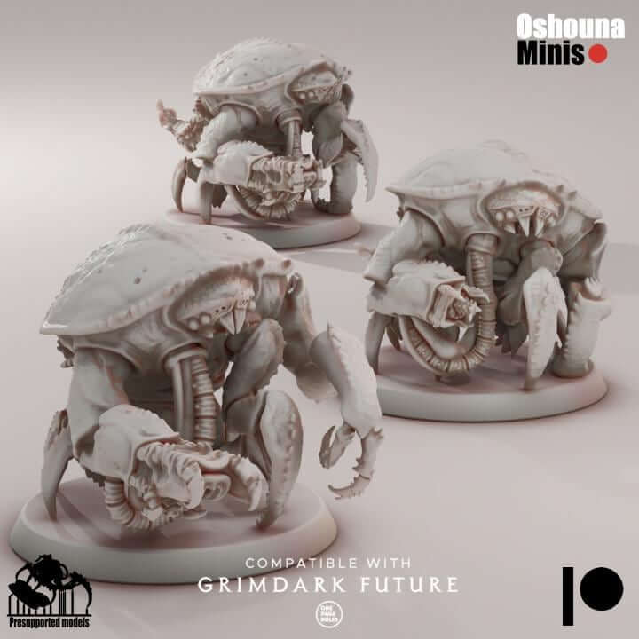 Unpainted resin Crab Guards x3 for tabletop wargaming, compatible with GrimDark Future and other games.