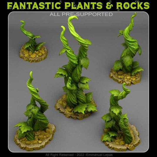 Miniature fantastic plants and rocks for tabletop wargaming, pre-supported for D&D and RPG use.