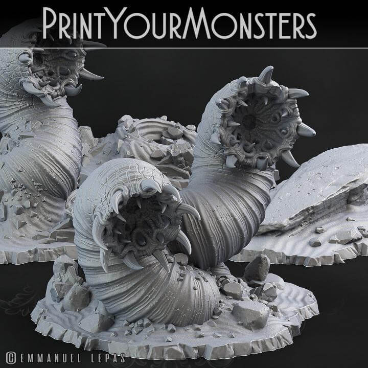 Giant Worms Pack | Fantasy | Print your Monster | PathFinder | Mini | Tabletop Wargaming | Dungeons and Dragons | Resin | Fantasy | RPG |