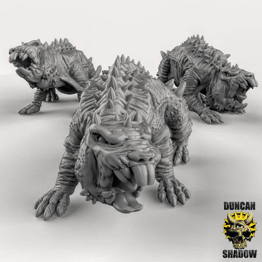 3D resin miniatures of mole rats for tabletop wargaming and RPG, ideal for Dungeons and Dragons and fantasy settings.