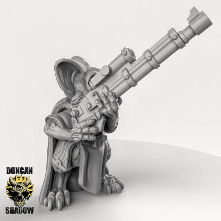 Miniature figure of a fantasy character aiming a large weapon, perfect for Dungeons and Dragons tabletop gaming.