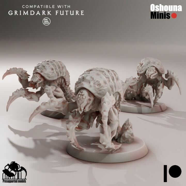 Centipede Larvas unpainted miniatures for tabletop wargaming, compatible with GrimDark and OPR, on 25mm bases.