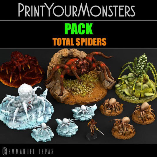 Total Spiders Pack for tabletop gaming featuring detailed spider miniatures and terrain for Dungeons and Dragons and RPGs.