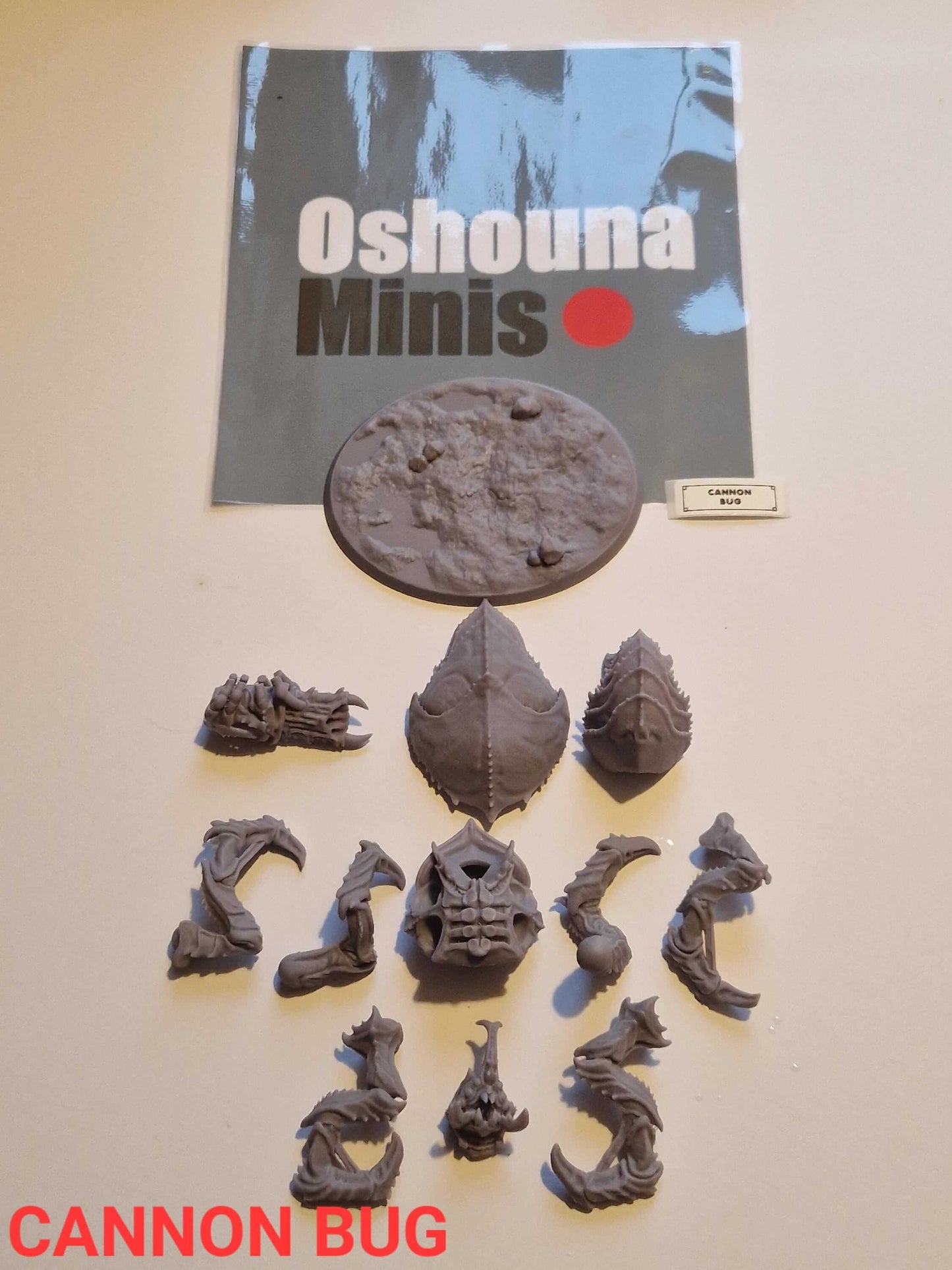 Cannon Bug 1.0 resin miniatures set by Oshounaminis, unpainted and unassembled for tabletop wargaming.