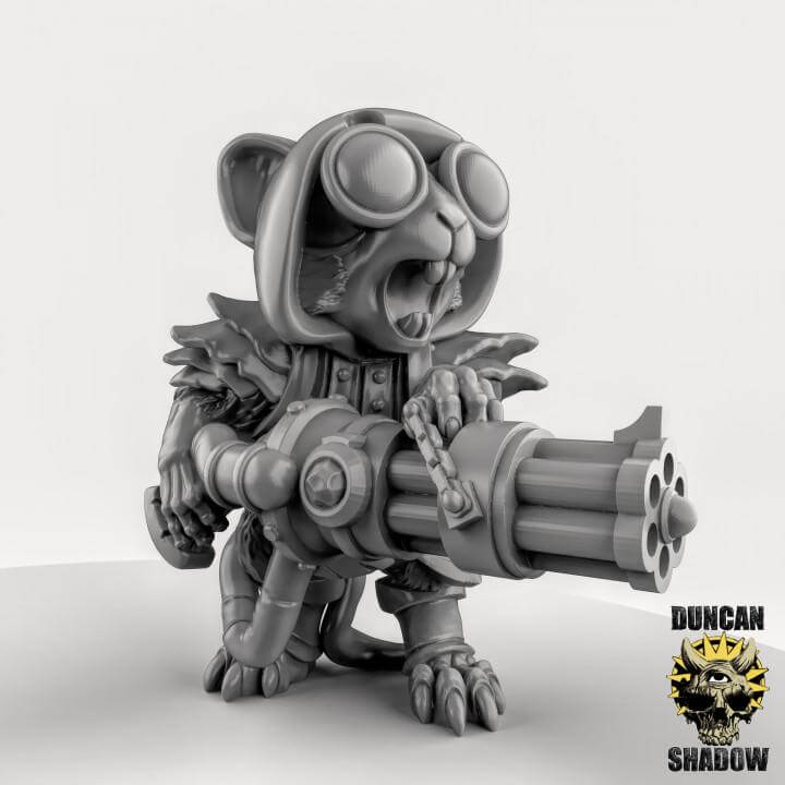 Miniature resin model of a cute, armored animal holding a large gun, perfect for tabletop wargaming in Dungeons and Dragons.