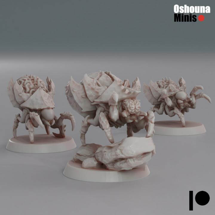 Unpainted resin miniatures of Brain Bugs, compatible with tabletop wargaming and OPR, shown on 25mm bases.