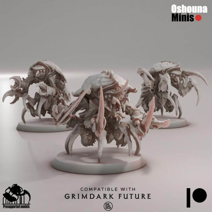 Lobster Warriors x3 unpainted resin miniatures for GrimDark tabletop wargaming, ideal for Hive army.