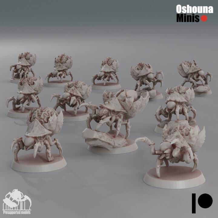 Unpainted Brain Bugs miniatures, compatible with tabletop wargaming, alien hive army, 10 models with bases.